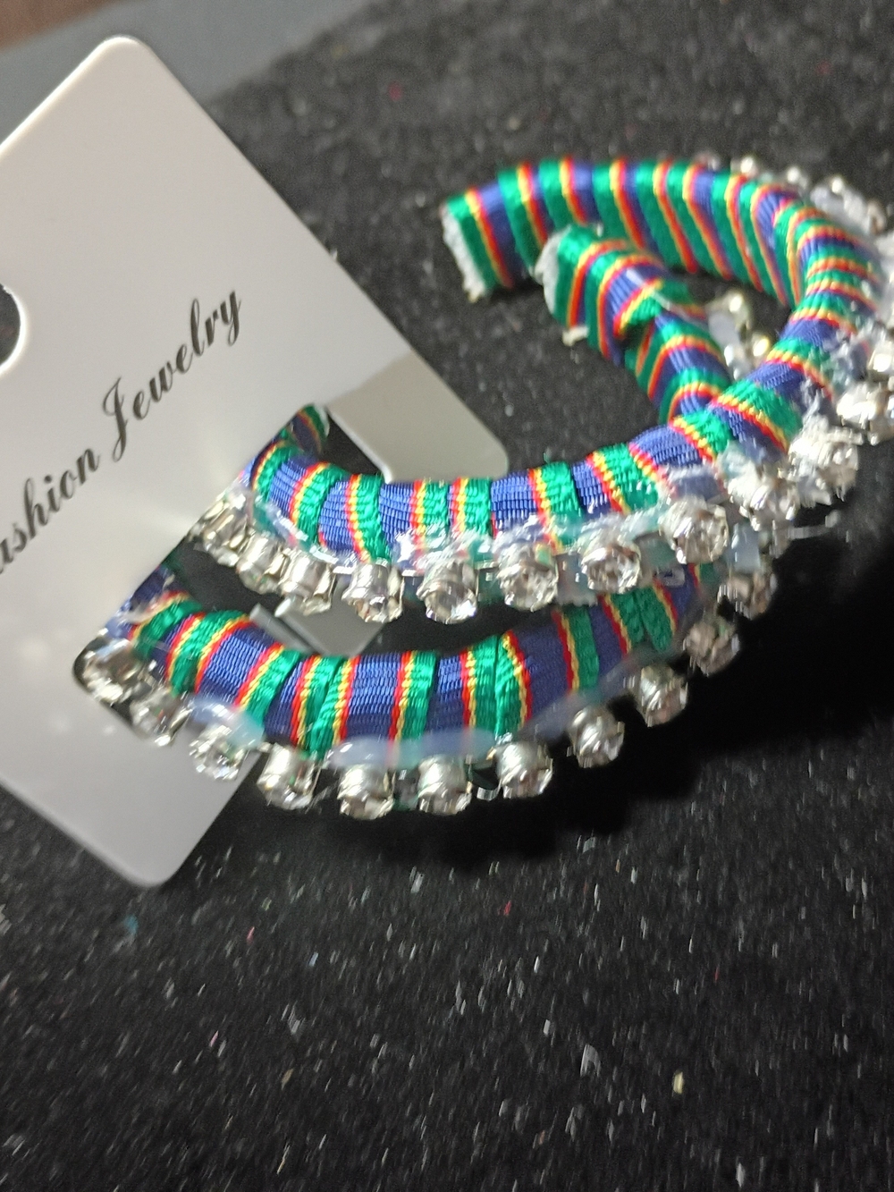 Fashion Jewelry Multicolor Ribbon Hoop Earrings with Crystal Row